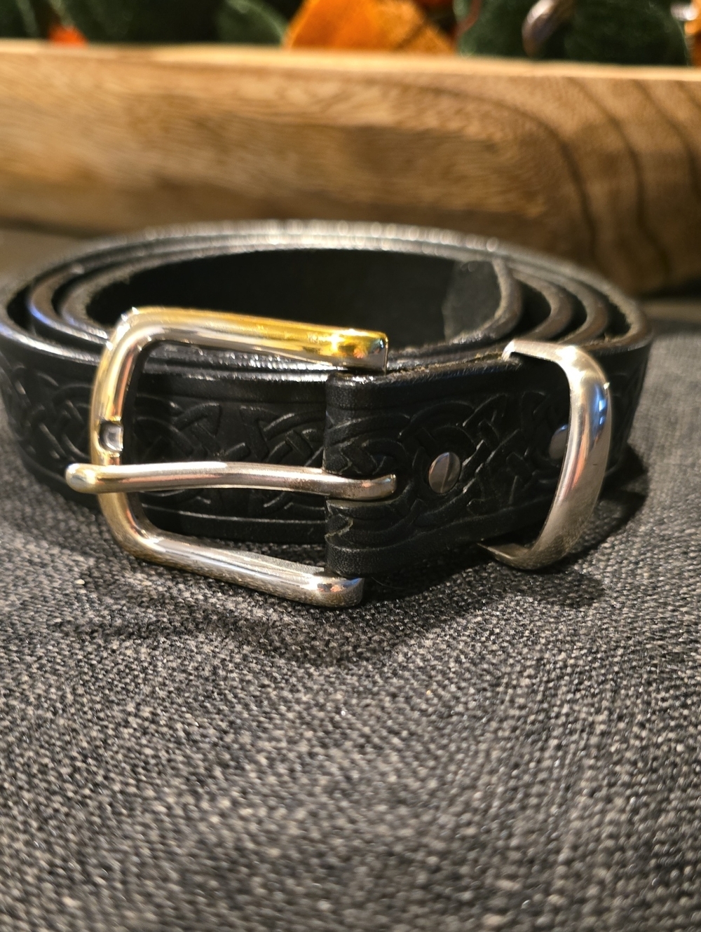 Lee River Ireland Genuine Leather Black Celtic Belt Sz XL